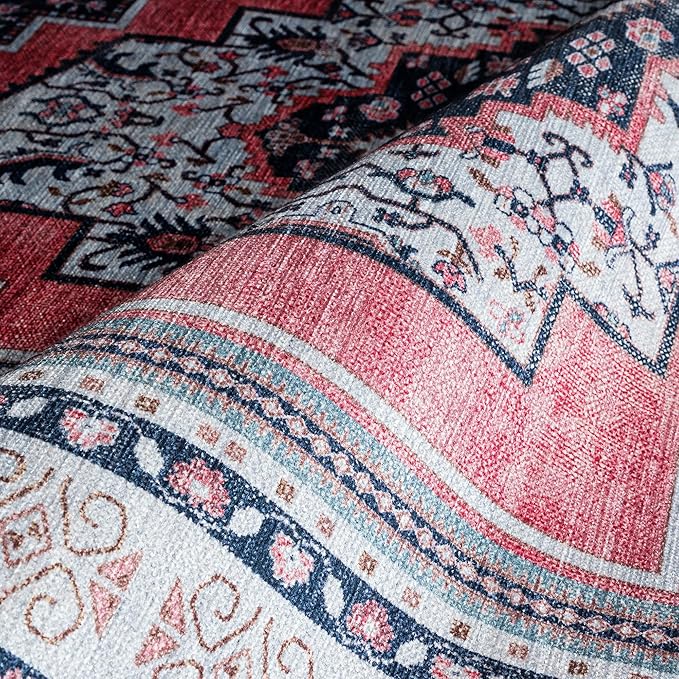 Fame Rugs Turkish Rug. Washable Vintage Oriental Antique Inspired Traditional Doormat Small Modern Area Rugs Luxury Entryway Entry Bedroom Bathroom Kitchen (399TN, 7'5 x 9'9)