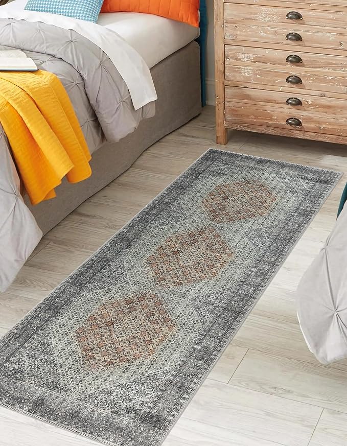 Keen Home Design 2x7 Rug - Machine Washable Runner Rug with Non-Slip Backing, Ideal for Hallway, Entryway, Kitchen, Laundry Room - Vintage, Easy Clean, Durable, Low Pile - (2'6" x 7')