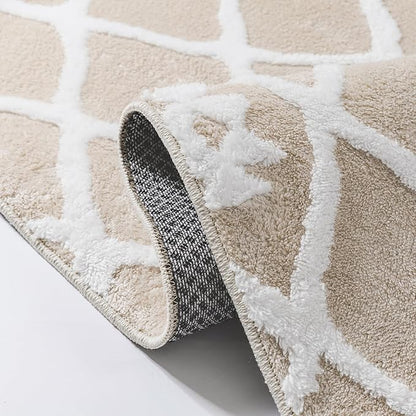 Ivory 6x9 Area Rug Moroccan Shag Living Room Washable Carpet Soft Non Shedding Neutral Boho Plush Pile Modern Large Throw Rug for Office Bedroom Dining Room Playroom
