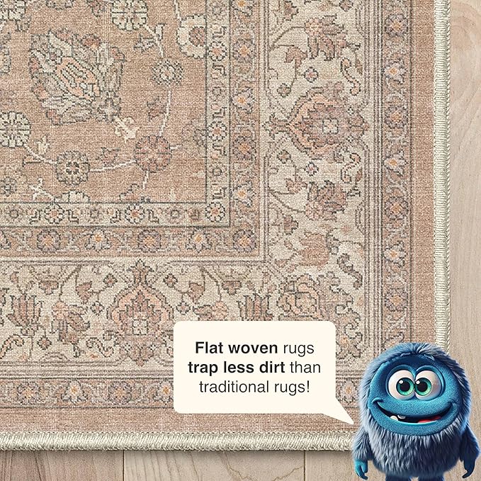 Well Woven Asha Rome Beige Cream 7'7" x 9'10" Area Rug - Oriental Floral Pattern, Easy Clean, Floor-Friendly Backing - for Living Room, Bedroom, and Dining Room