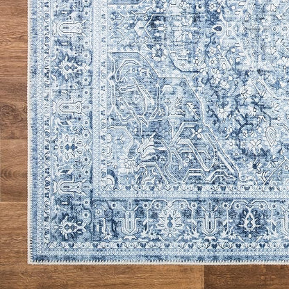 Bloom Rugs Washable Non-Slip 9' x 12' Rug - Ivory/Denim Blue Traditional Medallion Area Rug for Living Room, Bedroom, Dining Room, and Kitchen - Exact Size: 9' x 12'