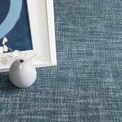 Dash and Albert Crosshatch Denim Hand Micro Hooked Wool Rug, 5 X 8 Feet, Blue Solid Pattern - Premium Luxury Hotel Quality Soft Breathable Hypoallergenic Machine Washable Easy Care All Season