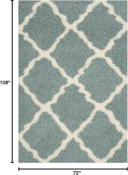 SAFAVIEH Dallas Shag Collection Area Rug - 6' x 9', Seafoam & Ivory, Trellis Design, Non-Shedding & Easy Care, 1.5-inch Thick Ideal for High Traffic Areas in Living Room, Bedroom (SGD257C)