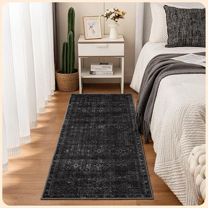 Istana Hallway Runner Rug 2x6 - Black Kitchen Rugs Non Slip Washable -Silk's Soft Touch Carpet Runner - Stylish Rug for Home
