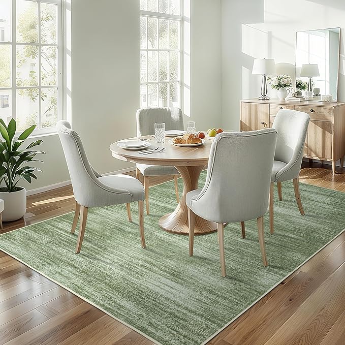Modern Abstract Neutral Area Rug 4x6 Olive Green Office Chair Mat for Low Pile Floor Carpet with Non Slip Dark Green 4 x 6 Small Rug for Bedside Dorm Laundry Room