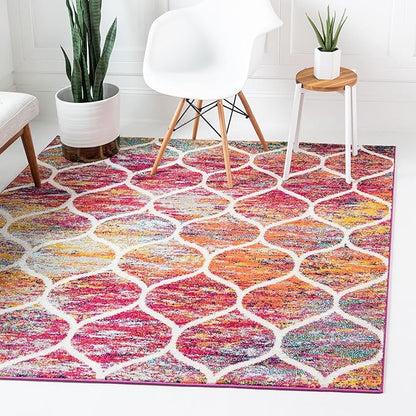 Rugs.com Lattice Frieze Collection Rug – 3' Square Multi Medium Rug Perfect for Living Rooms, Kitchens, Entryways