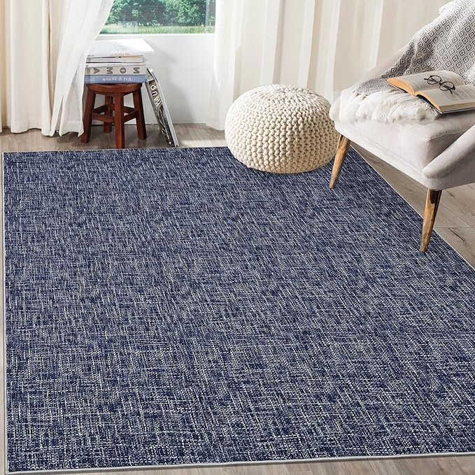 RUGSREAL 6x9 Large Bedroom Area Rug Soft Modern Area Rug for Living Room Non-Slip Stain Resistant Abstract Throw Floor Carpet Contemporary Rug Solid Color Accent Rug for Dining Room Office, Blue
