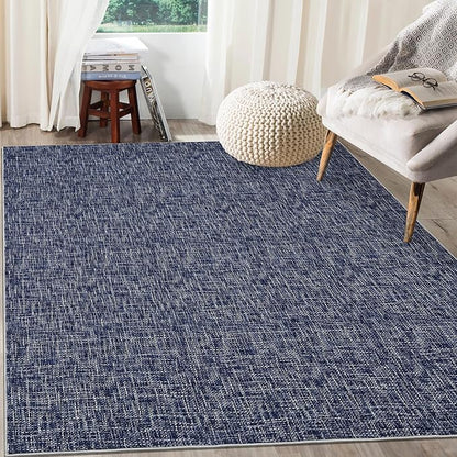 RUGSREAL Living Room Area Rug 9x12 Machine Washable Rug Non-Slip Stain Resistant Modern Abstract Large Rug Contemporary Accent Throw Floor Carpet for Dining Room Solid Area Rug for Home Office, Blue