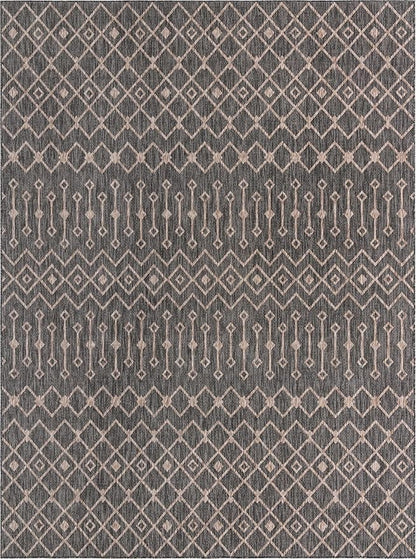 Unique Loom Outdoor Trellis Collection Area Rug - Tribal Trellis (10' x 13' 1" Rectangle, Charcoal Gray/ Natural)