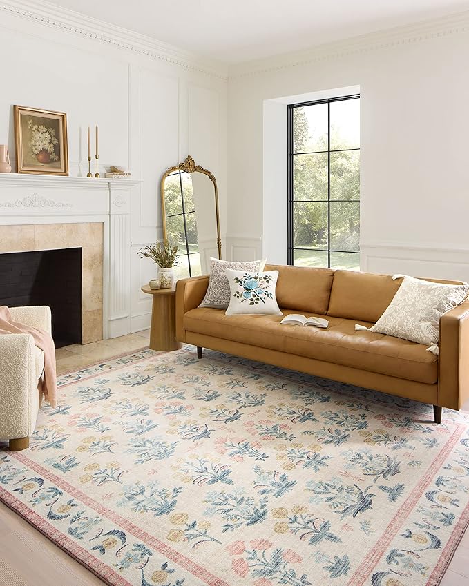 Loloi Rifle Paper Co. Eden Collection EDE-01 Mughal Rose Blush 7'-6" x 9'-6" Area Rug feat. CloudPile™