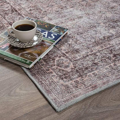 Turkish Rug. Washable Vintage Oriental Antique Inspired Traditional Doormat Small Modern Area Rugs Luxury Entryway Entry Bedroom Bathroom Kitchen (397CB, 2' x 3')