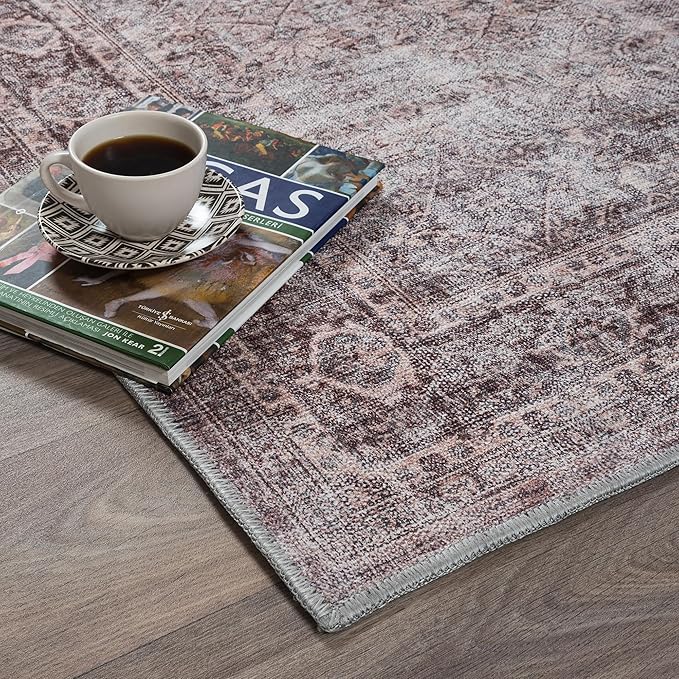 Fame Rugs Turkish Rug. Washable Vintage Oriental Antique Inspired Traditional Doormat Small Modern Area Rugs Luxury Entryway Entry Bedroom Bathroom Kitchen (397CB, 2'5 x 9'8)