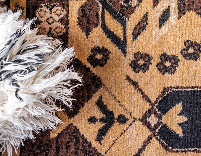 Unique Loom Taftan Collection Border Geometric Tribal Inspired Design Area Rug (2' 2 x 8' 2 Runner, Brown/ Tan)