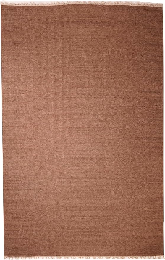 Rugsotic Carpets Hand Woven Flat Weave Kilim Wool ECO-Friendly Area Rugs - 9'x12', Rectangle Shape, Light Brown Color, Solid Plain Design, Low Pile Handmade Rugs for Living Room (D00111)
