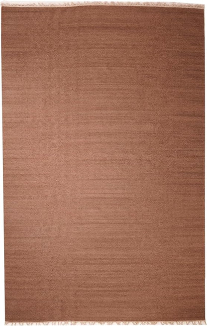 Rugsotic Carpets Hand Woven Flat Weave Kilim Wool 6'x9' Area Rug Solid Light Brown D00111