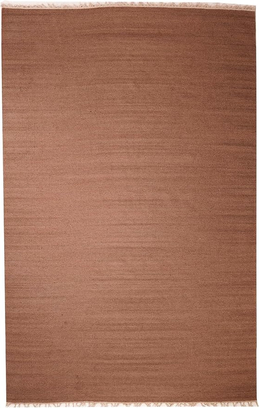 Rugsotic Carpets Hand Woven Flat Weave Kilim Wool 6'x9' Area Rug Solid Light Brown D00111
