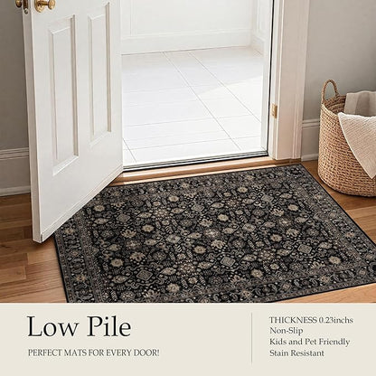 Area Rug Non Slip Machine Washable Ultra Soft Living Room/Bedroom/Kitchen/Outdoor/Classroom Black Gold, 5'×7'