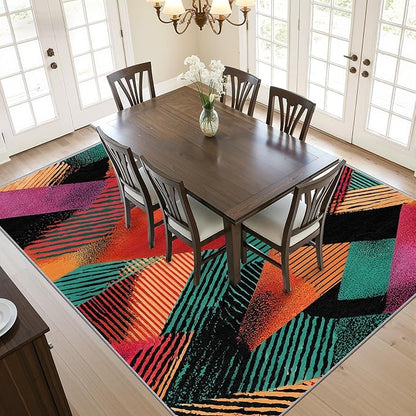 Geometric Rug - 2x3 Area Rugs, Colorful Patchwork Art Entryway Rug, Abstract Retro Aesthetic Low Pile Fade Resistant Indoor Small Mats Home Decor #C027
