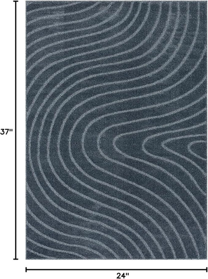 LUXE WEAVERS Modern Geometric Wave Blue 2x3 Area Rug