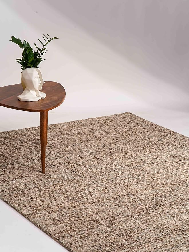 Rugsotic Carpets Hand Tufted Wool ECO-Friendly Area Rugs - 3'x5', Rectangle Shape, Beige & Brown, Solid Plain Design, High Pile Thick Handmade Area Rugs for Living Room, Bed Room (KWC111)