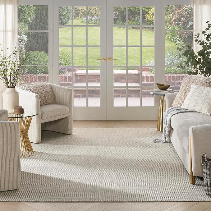 Nourison Home Courtyard Ivory Silver 8' x 10' Area Rug - Easy Clean, Non Shedding, Bed Room, Living Room, Dining Room, Kitchen (8' x 10')