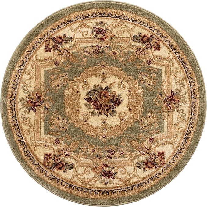 Rugs.com Chateau Collection Rug - 3 Ft Round Green Medium Pile Rug
