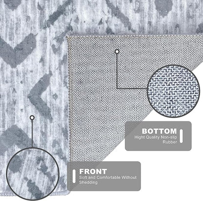 KILOCOCO Boho Entryway Rug 3x5 Area Rug Washable Non Slip Grey Throw Rugs Soft for Kitchen Living Room Dining Bedroom Rugs Geometric Moroccan Carpet