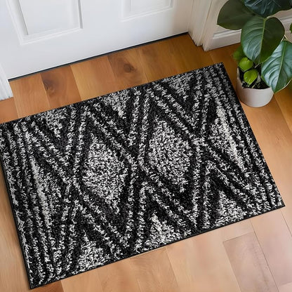 Rugshop Geometric Shag Area Rug Anthracite Dark Gray and White 2' x 3' Ideal for Entryways, Kitchens, or Small Spaces