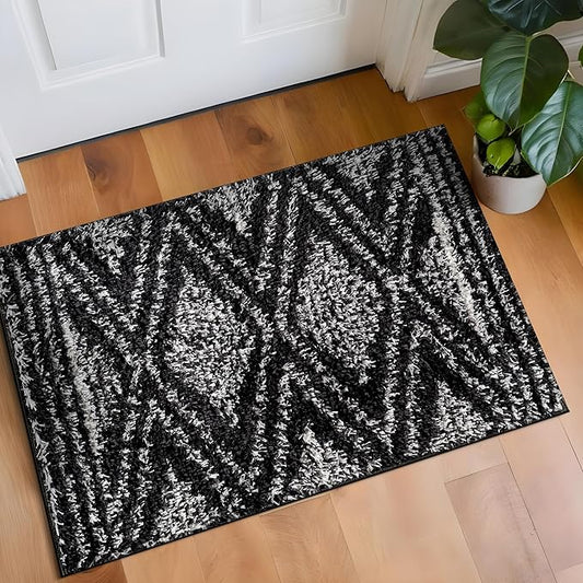 Rugshop Geometric Shag Area Rug Anthracite Dark Gray and White 2' x 3' Ideal for Entryways, Kitchens, or Small Spaces
