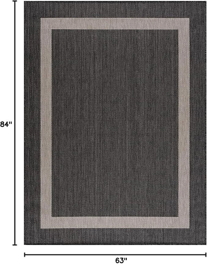 CAMILSON Outdoor Rug 5x7,Modern Outside Rugs for Patios Porches Waterproof Durable Washable Non-Shedding, Easy-to-Clean Indoor Outdoor Area Carpet (5 x 7, Bordered - Dark Gray/Light Gray)