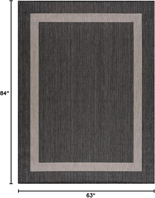CAMILSON Outdoor Rug 5x7,Modern Outside Rugs for Patios Porches Waterproof Durable Washable Non-Shedding, Easy-to-Clean Indoor Outdoor Area Carpet (5 x 7, Bordered - Dark Gray/Light Gray)