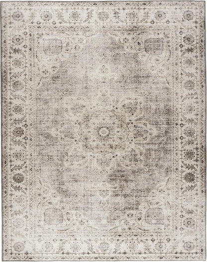 ReaLife Rugs Machine Washable Area Rug - Stain Resistant,Non-Shed - Eco-Friendly,Non-Slip, Family & Pet Friendly - Made from Premium Recycled Fiber - Vintage Bohemian Medallion - Beige Ivory, 4' x 6'