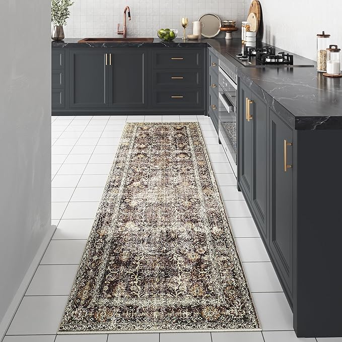Rust Red Runner Rug 2x10 Vintage Area Carpet Hallway Long Indoor Kitchen Washable Living Room Low Pile Traditional Distressed Retro Accent Throw Rug Non Slip Laundry Bathroom Office