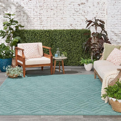 Nourison Home Versatile Aqua Teal 7' x 10' Area Rug - Easy Clean, Non Shedding, Bed Room, Living Room, Dining Room, Kitchen (7' x 10')