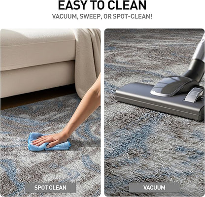 Rugshop Abstract Marble Shag Area Rug Blue 7' 10" x 10' Perfect for Large Living Rooms, Dining Areas, or Master Bedrooms