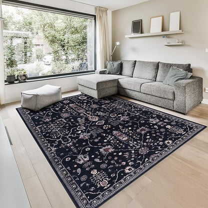 GLN Rugs Traditional Collection - Machine Washable Area Rug, Traditional Washable, Non Slip, Low Pile Chenille Rug, Living Room, Bedroom, Kitchen Rug (6' x 9' Terra/Multicolor 1168)