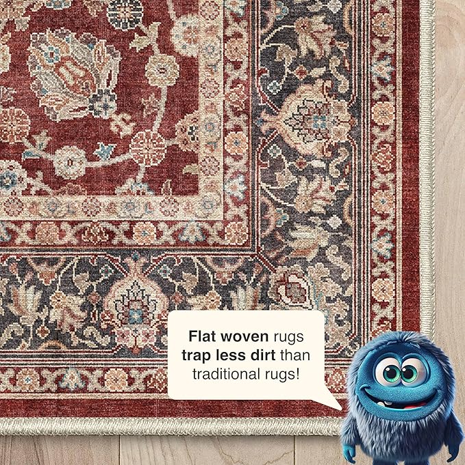 Well Woven Asha Rome Red 9'10" x 13' Area Rug - Oriental Floral Pattern, Easy Clean, Floor-Friendly Backing - for Living Room, Bedroom, and Dining Room
