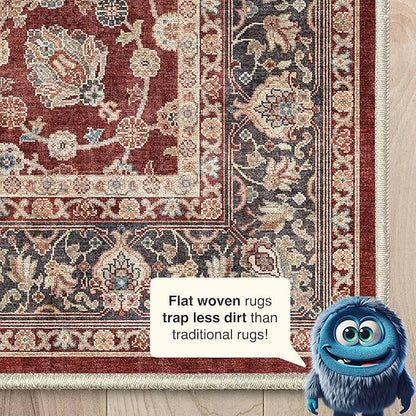 Well Woven Asha Rome Red 9'10" x 13' Area Rug - Oriental Floral Pattern, Easy Clean, Floor-Friendly Backing - for Living Room, Bedroom, and Dining Room