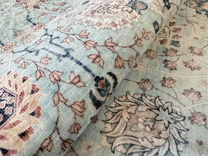 GLN Rugs Traditional Collection - Machine Washable Area Rug, Traditional Washable, Non Slip, Low Pile Chenille Rug, Living Room, Bedroom, Kitchen Rug (8' x 10' Light Blue)