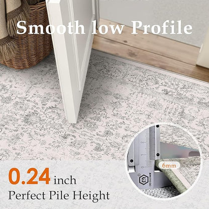 Gray Entryway Runner Rug 2x4 Door Mat Machine Washable Kitchen Carpet Vintage Distressed Non Slip Indoor Grey Retro Floral Accent Throw Small Rug for Bathroom Office Bedroom Dining Room