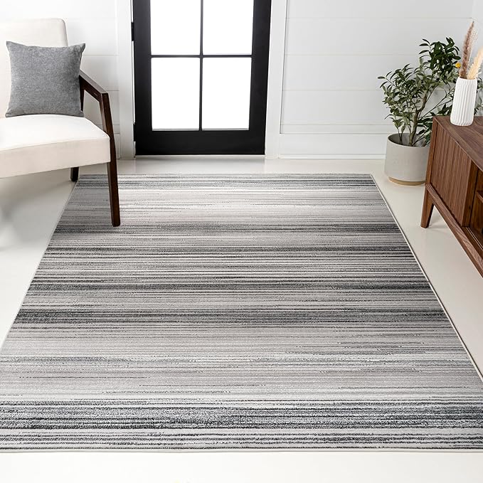 JONATHAN Y Austin Gradient Striped Gray/Black Indoor Area Rug, 4x6, Modern, Contemporary, Easy-Cleaning for Living Room, Bedroom, Kitchen, Pet Friendly, Non-Shedding (LUX103A-4)