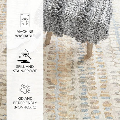 Dash and Albert Paint Chip Machine Washable Area Rug - 2' x 3' Natural - Geometric Accent Rug - Anti-Slip Backing, Lightweight, Machine Washable, High Traffic Areas Kitchen, Mudroom, Laundry Room