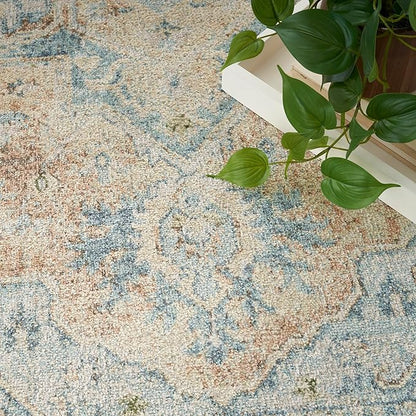 Nourison Home Astra Machine Washable Beige Blue 6'7" x 9' Area Rug - Easy Clean, Non Shedding, Bed Room, Living Room, Dining Room, Kitchen (7' x 9')