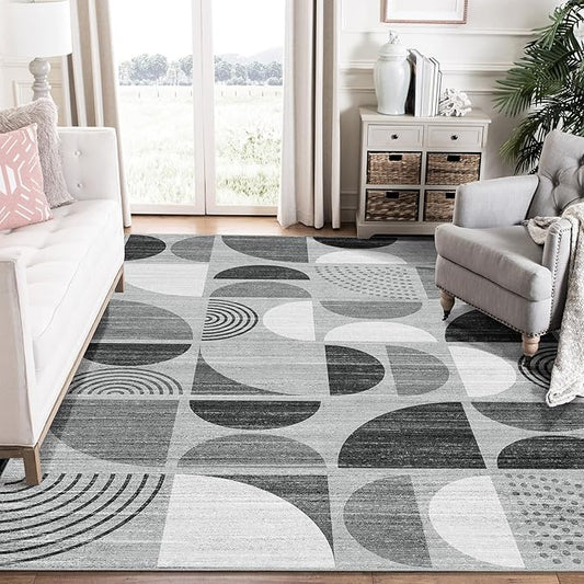 MUJOO 6x9 Area Rug,Washable Rugs for Living Room Bedroom Dining Room,Large Boho Throw Floor Carpet Non Slip Soft Modern Abstract Black and Grey