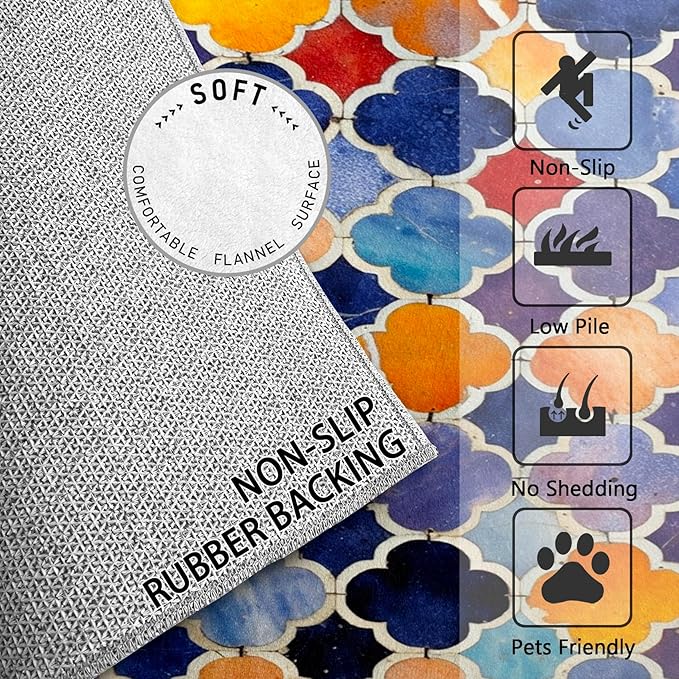 Moroccan Rugs for Living Room - 7x9 ft, Moroccan Trellis Rug, Colorful Geometric Rugs for Living Room Bedroom, Oriental Tile Washable Area Rug Soft Carpet, Traditional Patchwork Decor & Gifts