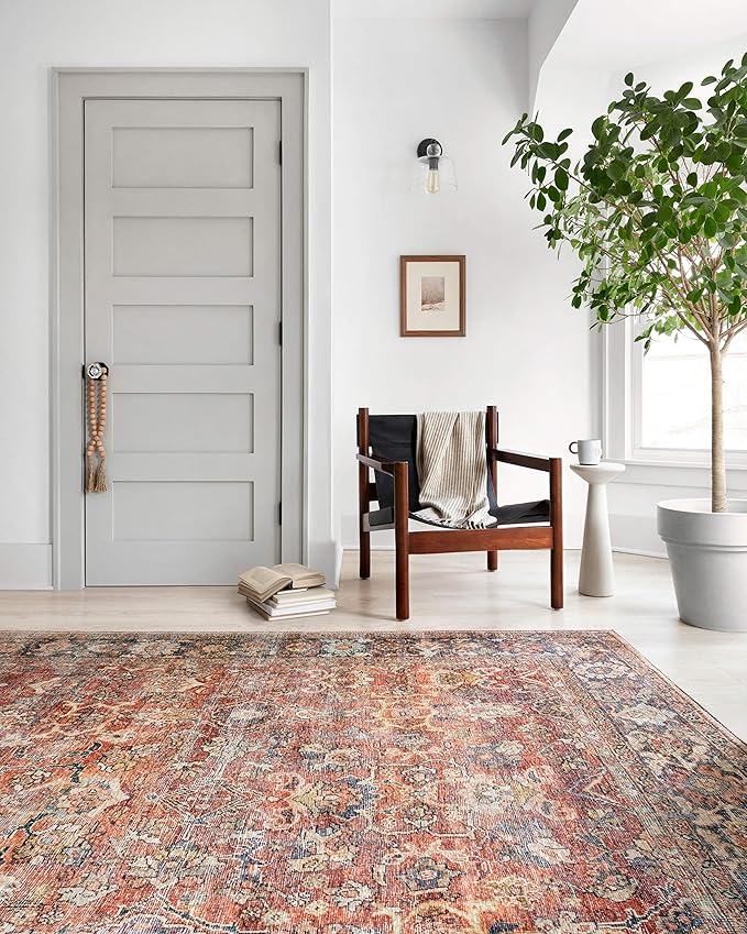 Loloi Layla Collection LAY-02 Spice/Marine 5'-0" x 7'-6" .13" Thick Area Rug, Soft, Durable, Vintage Inspired, Distressed, Low Pile, Non-Shedding, Easy Clean, Printed, Living Room Rug