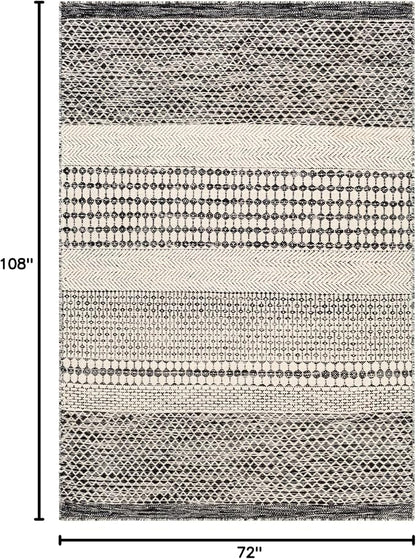 Mark&Day Wool Rugs, 6x9 Tervoort Global Black Area Rug, Blue Beige Carpet for Living Room, Bedroom or Kitchen (6' x 9')