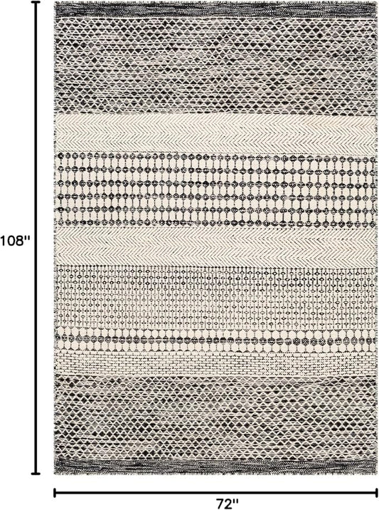 Mark&Day Wool Rugs, 6x9 Tervoort Global Black Area Rug, Blue Beige Carpet for Living Room, Bedroom or Kitchen (6' x 9')