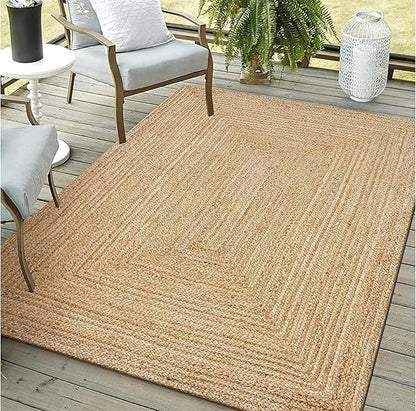 Handwoven Jute Rug for Home Décor, Boho Reversible Braided Carpet, Ethnic Rectangular Area Mat for Indoor Outdoor Living Room or Bedroom (2 Ft 6 Inch x 18 Ft)