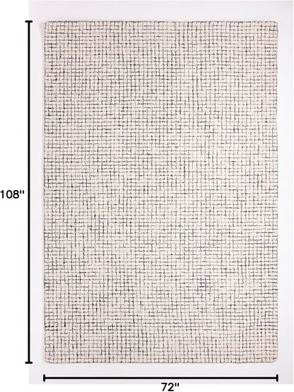 Hand-Tufted 100% Wool Pile Area Rug – Geometric Textured Grid Check Pattern – Thick and Durable Floor Carpet for Bedroom, Living Room, Kids Room, and Dining Area (Ivory, Denim, 6' x 9')